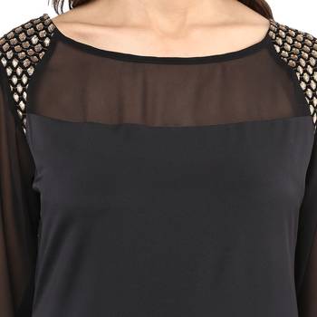 Black woven crepe stitched kurtas-and-kurtis 4
