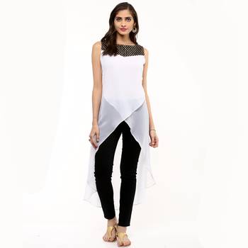 White plain georgette stitched kurtas-and-kurtis 1