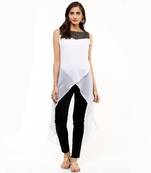 White plain georgette stitched kurtas-and-kurtis