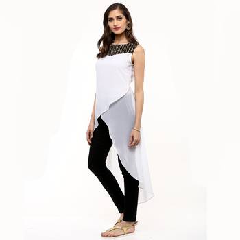 White plain georgette stitched kurtas-and-kurtis 3
