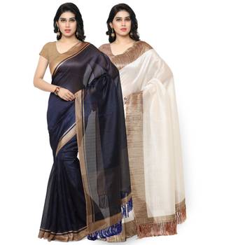 Multicolor Plain Tussar Silk Saree With Blouse 1