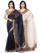 Multicolor Plain Tussar Silk Saree With Blouse