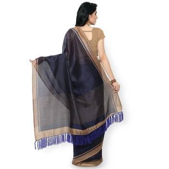 Multicolor Plain Tussar Silk Saree With Blouse 2