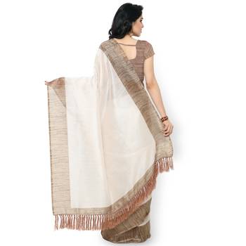 Multicolor Plain Tussar Silk Saree With Blouse 3