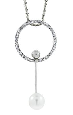 Eternity Circle Crystal Pearl CZ American Diamond Long Chain Necklace for Girls Women 1