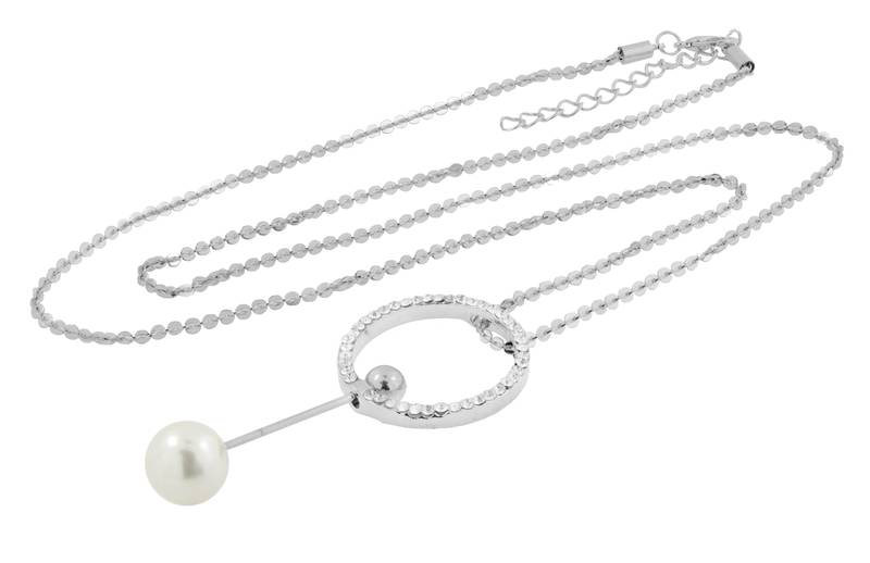 Eternity Circle Crystal Pearl CZ American Diamond Long Chain Necklace for Girls Women