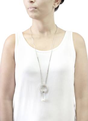 Eternity Circle Crystal Pearl CZ American Diamond Long Chain Necklace for Girls Women 3