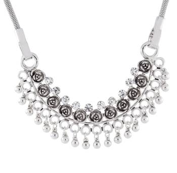 Tribal Bohemian Afghan Choker Statement Grey Crystal Antique Oxidized Silver Long Necklace Chain Girls Women 2