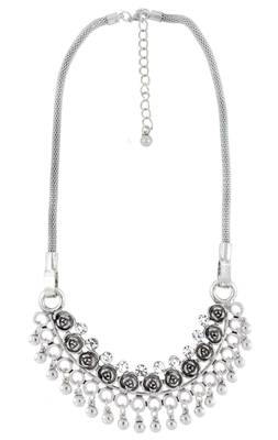 Tribal Bohemian Afghan Choker Statement Grey Crystal Antique Oxidized Silver Long Necklace Chain Girls Women 3