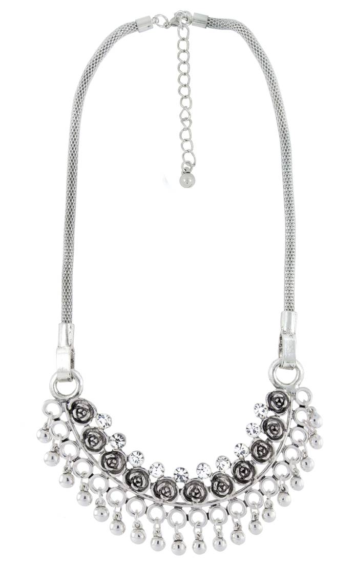 Tribal Bohemian Afghan Choker Statement Grey Crystal Antique Oxidized Silver Long Necklace Chain Girls Women