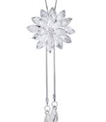 Dual Flower Crystal Pearl CZ American Diamond Long Chain Necklace for Girls Women