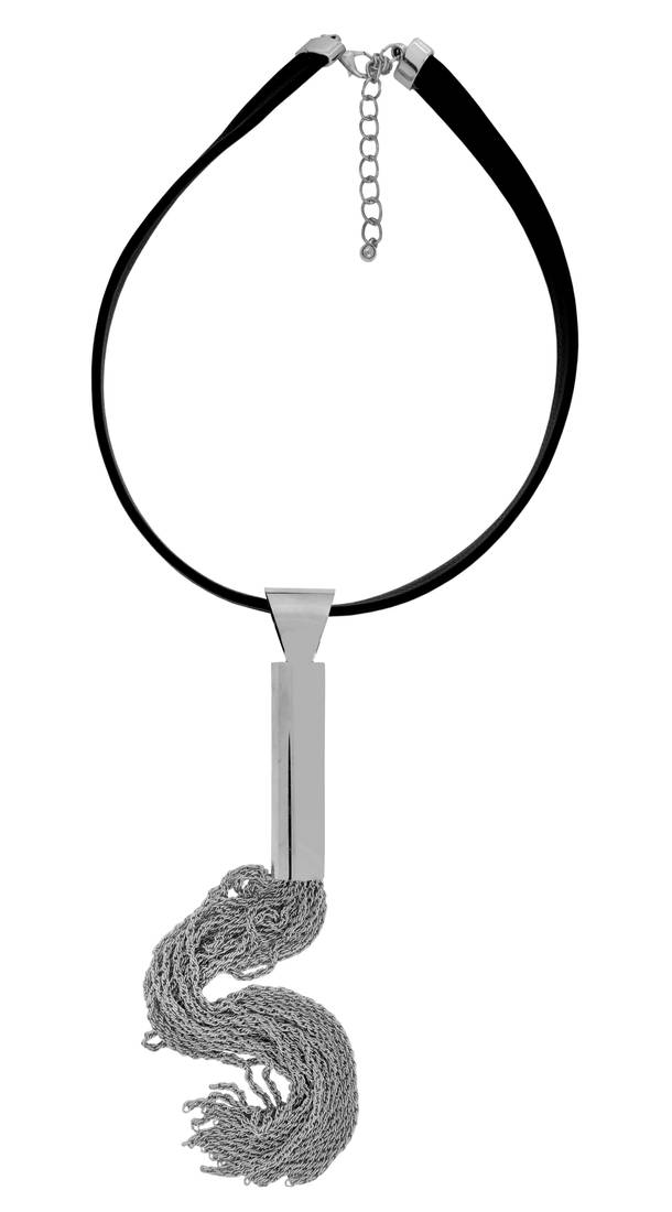 Dangling Dazzler 18K Glossy Silver Plated Leather Chain Pendant Statement Necklace for Girls Women