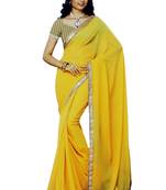 Yellow plain organza saree with blouse