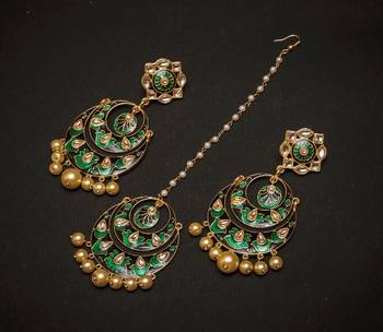 Classy Elegant Meena Pearl Maang Tikka Earring Set 1