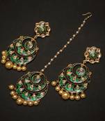 Classy Elegant Meena Pearl Maang Tikka Earring Set