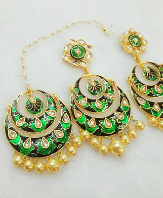 Classy Elegant Meena Pearl Maang Tikka Earring Set 2