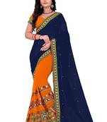 Navy Blue Embroidered Georgette Saree With Blouse