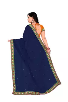 Navy Blue Embroidered Georgette Saree With Blouse