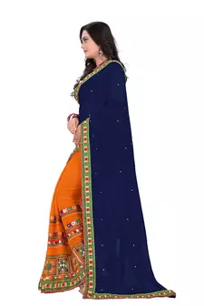 Navy Blue Embroidered Georgette Saree With Blouse