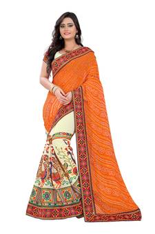 Orange Embroidered Georgette Saree With Blouse