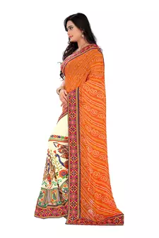 Orange Embroidered Georgette Saree With Blouse