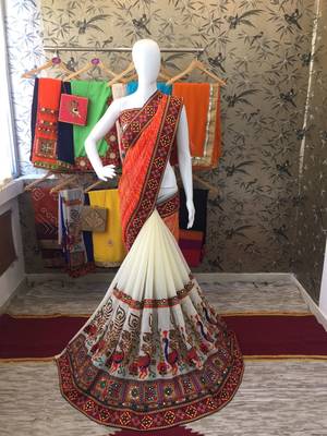 Orange Embroidered Georgette Saree With Blouse 5