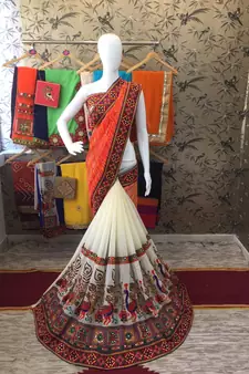 Orange Embroidered Georgette Saree With Blouse