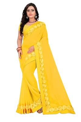 Yellow Woven Georgette Saree With Blouse 1