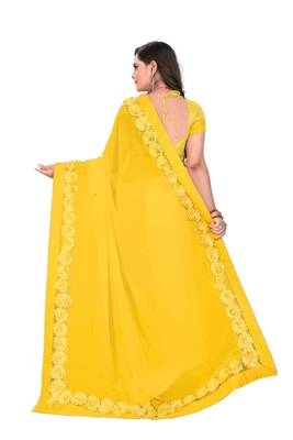 Yellow Woven Georgette Saree With Blouse 2