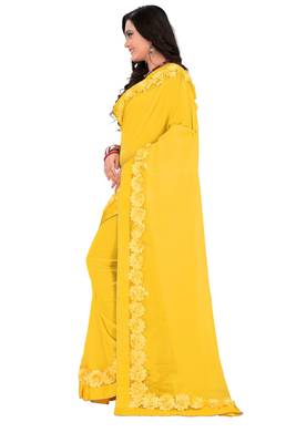 Yellow Woven Georgette Saree With Blouse 3