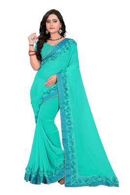 Turquoise Woven Georgette Saree With Blouse 1