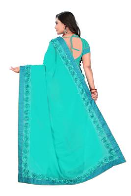 Turquoise Woven Georgette Saree With Blouse 2