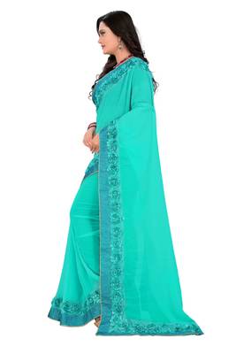 Turquoise Woven Georgette Saree With Blouse 3