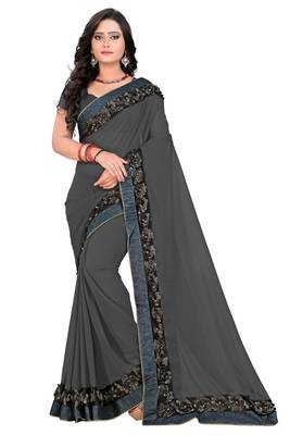 Grey Woven Georgette Saree With Blouse 1