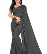 Grey Woven Georgette Saree With Blouse