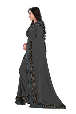 Grey Woven Georgette Saree With Blouse 3