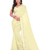 Cream Woven Georgette Saree With Blouse