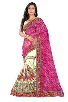 Pink Embroidered Georgette Saree With Blouse