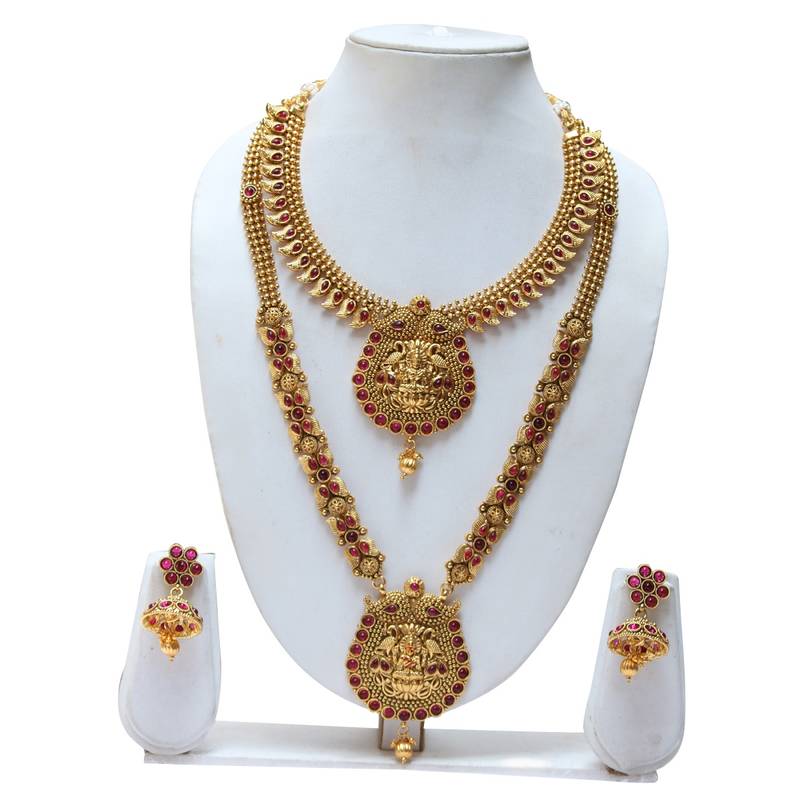 Fabulous maroon colour laxmi haram necklace set with earring