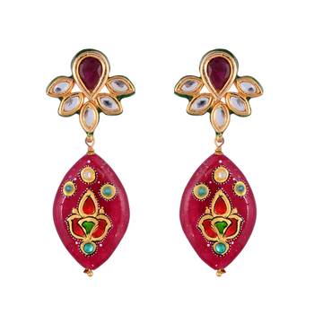 Maroon Kundan Tanjore Art Traditional Earring 1