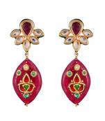 Maroon Kundan Tanjore Art Traditional Earring