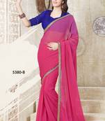 Pink Plain Saree With Contrast Blouse