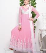 Fabulous light pink color georgette and white crosia laces anarkali suit santoon inner with chiffon dupatta