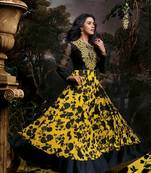 Asin Yellow and Black Embroidery Pure Georgette Printed Semi Stitched Designer Anarkali Suit