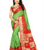 Green woven art silk saree with blouse