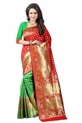 Red printed art silk sarees saree with blouse 1