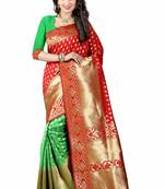 Red printed art silk sarees saree with blouse