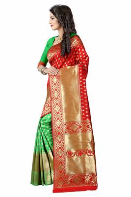 Red printed art silk sarees saree with blouse 2