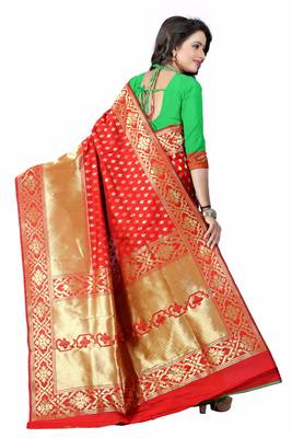 Red printed art silk sarees saree with blouse 3