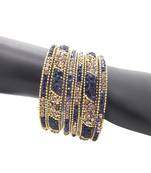 Ethnic Gold Plated Sapphire Blue 6pc Enamel Lakh CZ Bangle